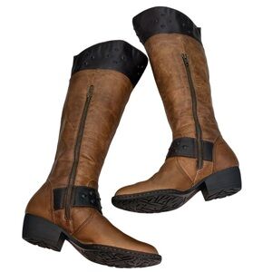 Born Brown Leather Knee High Riding Boots Studded Womens Size 8.5 EUC